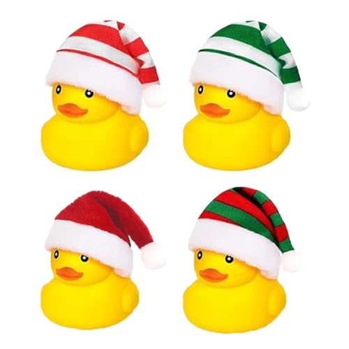 Badeente Quietscheente Weihnachtsgummienten Lustige Gummi Ente Auto Armaturenbrett Ornament Mit Weihnachtsmütze, Süßes Entenspielzeug Für Weihnachten, 4 Stück von Generisch