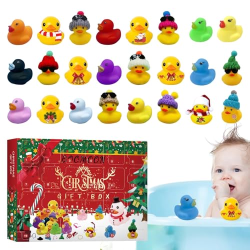 Badeenten Adventskalender 2024 Kinder, Gummiente Baby Adventskalender, Rubber Duck Adventskalender 2024 Baby, 24-teiliges Badespielzeug-Set Mit Niedlichen Enten, Weihnachts-Countdown-Spielzeug von Generisch