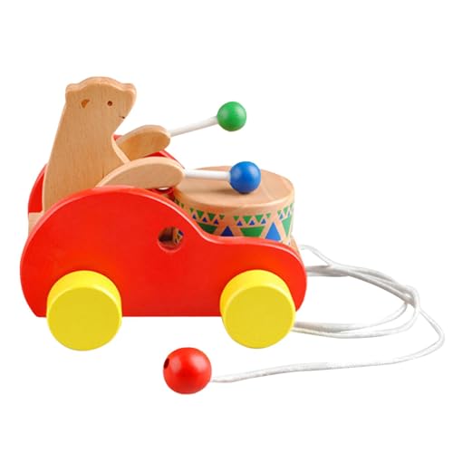 Bär Spielzeugauto für Kinder, Holzauto für Kleinkinder, Trommel-Design, Bärenform, handgefertigtes Spielzeugauto, Schiebe- und Ziehspielzeug, Rennwagen, sicher, abgerundete Kanten, für den Innen- und von Generisch