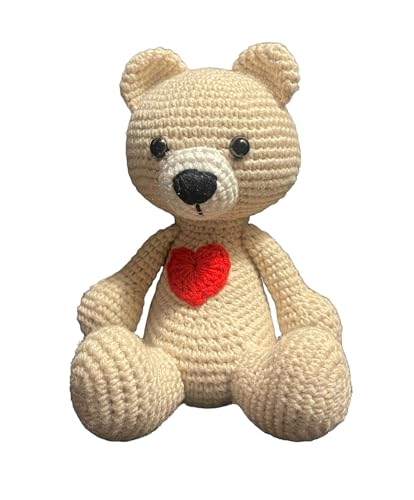 Bär Teddy, Stofftier Kuscheltier Plüschtier für Jede Generation,15 cm lang Handrbeit Amigurumi, Spielzeug Geschenk Geburstag, Weihnachten Valentinstag von Generisch