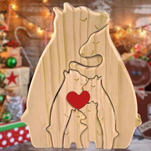 Personalisiertes Holzkunstpuzzle der Bärenfamilie, Holz Bär Tier Skulpturen Desktop Ornament Heim Büro Tischdekoration Ideen Geschenk für Weihnachts Jubiläum Muttervatertag Geburtstag von Generisch