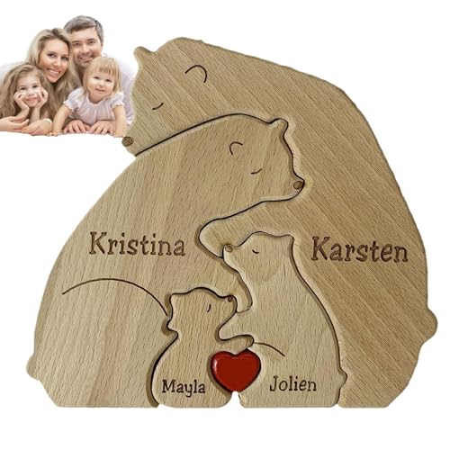 Bärenfamilie Holz, Tierpuzzle Aus Holz, Familienpuzzle Bären Aus Holz, Holzpuzzles Tischdekoration, Pädagogische Hölzerne Tierpuzzle-Bär-Bausteine, Tischdekoration Für Wohnzimmer, Schlafzimmer von Generisch