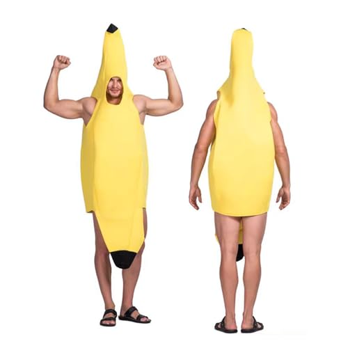 Bananen-Kostüm für Erwachsene, lustiges Unisex-Frucht-Outfit für Halloween, Veranstaltungen, Partys, leicht und bequem, Einheitsgröße, passend für die meisten Erwachsenen, einfach zu tragen und zu von Generisch