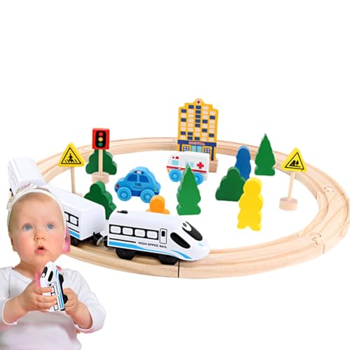 Batteriebetriebener Lokomotivzug,26 Teile/Satz Elektrische Zug Spielzeug Set Lokomotive Zug Spielzeug für Kinder - Holzeisenbahn-Akku-Lokomotive, motorisiertes Zugzubehör für Kinder ab 3 Jahren von Generisch