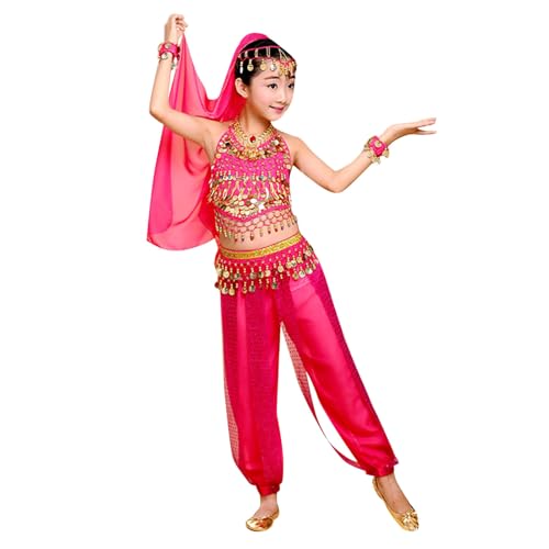 Bauchtanz Kostüm Kinder, 6-teiliges Set Tanzkleid Mädchen Belly Dance Costume Komplet Karneval Kostüme Pailletten Festliches Kleid Indische Kleidung Halloween Kostüme Faschingskostüm Geschenke von Generisch