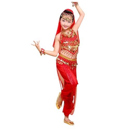 Bauchtanz Kostüm Kinder, 6-teiliges Set Tanzkleid Mädchen Belly Dance Costume Komplet Karneval Kostüme Pailletten Festliches Kleid Indische Kleidung Halloween Kostüme Faschingskostüm Geschenke von Generisch