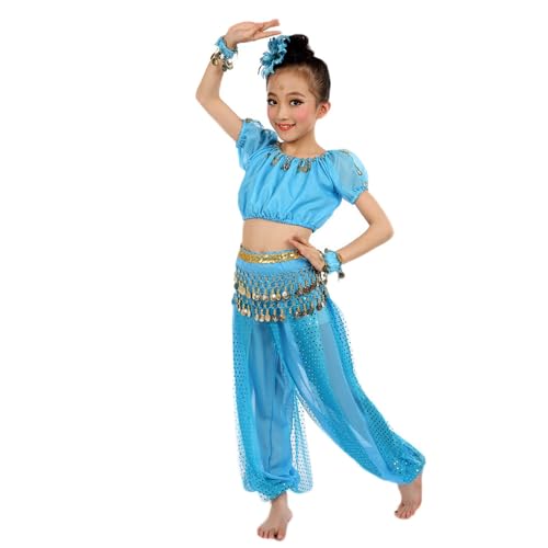 Bauchtanz Kostüm Set für Kinder Tanzkleid Mädchen Faschingskostüm Paillettenkleid Karneval Kostüme Komplet Belly Dance Costume Indische Kleidung Halloween Kostüme Festliches Prinzessin Kleid von Generisch