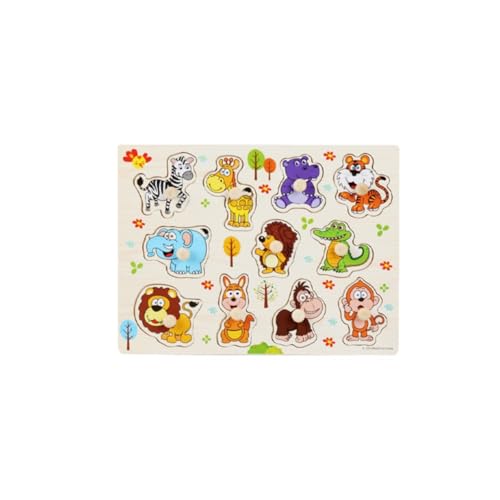 Bausteine Tiere Knopfpuzzle-Spielzeug Frühpädagogisches Handbrettspielzeug Hölzernes Steckpuzzle-Set Für 1 Jahr Aufbewahrung & Zubehör (Orange, One Size) von Generisch