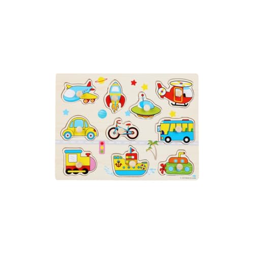 Bausteine Tiere Knopfpuzzle-Spielzeug Frühpädagogisches Handbrettspielzeug Hölzernes Steckpuzzle-Set Für 1 Jahr Aufbewahrung & Zubehör (Yellow, One Size) von Generisch