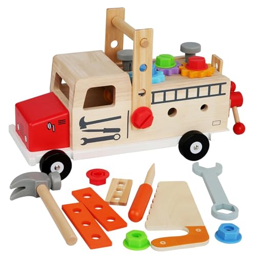 Bauwerkzeuge aus Holz, Holzwerkzeugset für Kinder,Holzbank-Werkzeugkasten-Set - Pädagogisches Vorschul-Konstruktionsspielzeug, Bankwerkzeug-Spielset mit Schraubendreher und Hammer für Kinder ab 3 Jahr von Generisch