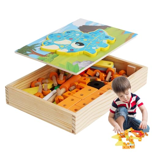 Bauwerkzeuge aus Holz, Holzwerkzeugset für Kinder | Holz-Werkzeugkasten-Set,Pädagogisches Rollenspiel-Konstruktionsspielzeug, STEM-Nuss-Demontagespielzeug mit Blöcken und Puzzles für Kinder, und Mädch von Generisch