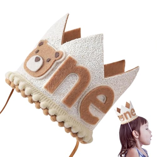 Bear Crown - Geburtstagsfeier Krone, Crown Party Hut | Handgefertigte Baby -Geburtstagskrone, personalisierter erster Geburtstagshut, weich von Generisch