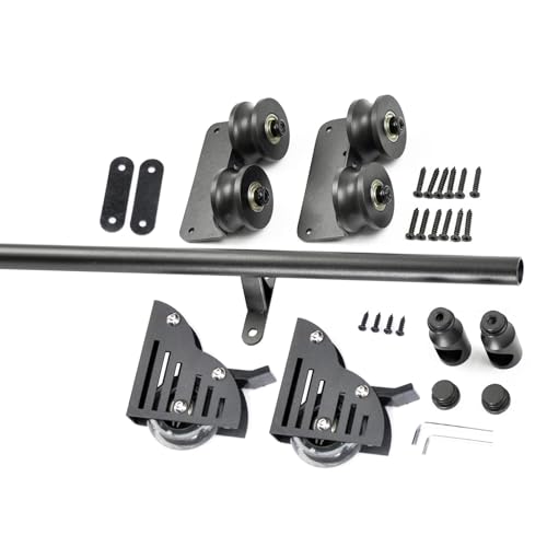 Bibliothek Schiebeleiter Hardware-Kit schwarz Metall Stahl Rundrohr Schiene/Schiene 2,4 m komplettes Set Rollleiter Hardware Bodenrolle enthalten von Generisch