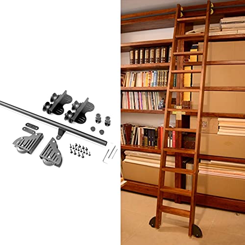 Black Rolling Library Hardware-Kit mit spannbarer Gleitrolle, runde Schiene/Schiene (600 cm) von Generisch