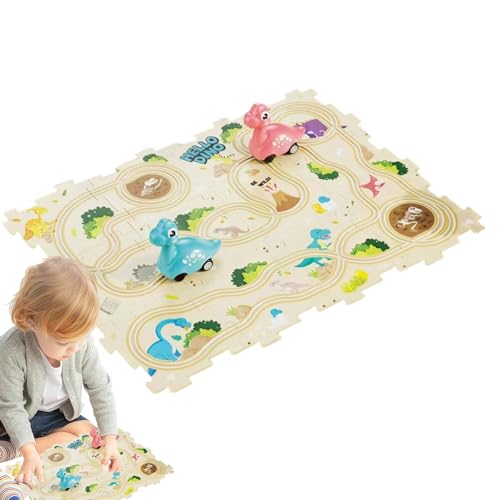 Bodenpuzzle mit Autospuren, Puzzle-Autospielzeugset | Puzzle-Autoschienen-Set | Pädagogische Puzzle-Bahnen, Dinosaurier-Cartoon-Puzzle-Bahnen für Kindergeburtstage von Generisch