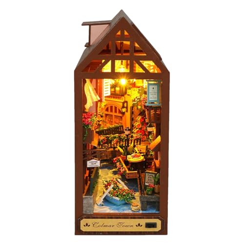Book Nook Bausatz - Holz 3D Tischdekoration Puzzle,LED Beleuchtetes Lernspielzeug Haus Modell Für Lesezimmer Kinder Erwachsene Weihnachten Halloween Book Nook Bausatz - Holz 3D Tischdekoration Puzzle,LED Beleuchtetes Lernspielzeug Haus Modell Für Lesezimmer Kinder Erwachsene Weihnachten Halloween von Generisch