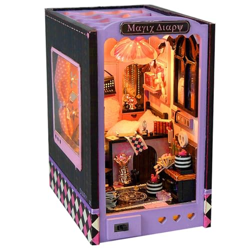 Book Nook Christmas Decorations, Miniatur Booknook 3D Puzzle, Nook Book Puppenhaus Holz, Miniature House Bücherregal Deko, Miniatur Haus Selber Bauen Für Arbeitszimmer, Wohnzimmer, Schlafzimmer von Generisch