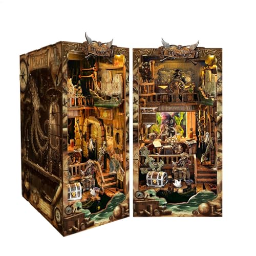 Book Nook Kit Für Erwachsene, 9,4 X 6,7 X 4,3 Zoll, Piratenschiff Der Neuen Welt, Abenteuer Auf Hoher See, DIY Book Nook, Holz Buchstützen Bastelmodellbausätze Zum Verschenken von Generisch