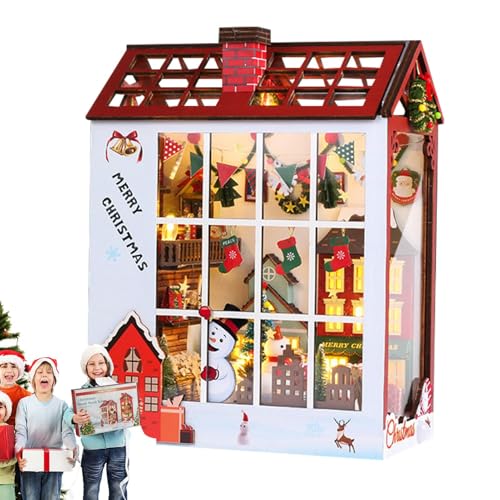 Booknook-Kit, Miniatur-Booknook-Kit - Miniatur-Buch-Nook-Bastelset | Gebäude Puppenhaus Buchstützen, 3D Holzpuzzle Miniaturhaus für Weihnachtsferien von Generisch