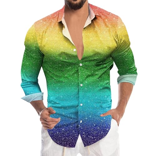 Bowling Hemd, Karneval Kostüm Herren Schmale Passform 70er Jahre Outfit Herren Langarm Disco Party Kostüm Glänzende Glitzer Jacket Herren Button Cosplay Kostüm Für Karneval Party Rock Club von Generisch