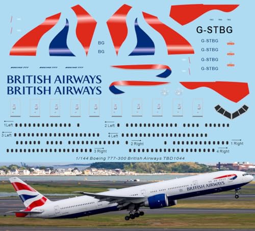 Generisch British Airways 1/144 Flugzeugaufkleber kompatibel mit Boeing 777-300 Mastab 1/144 Decal TBS94 fr Modellbauer, Jugendliche, Erwachsene von Generisch