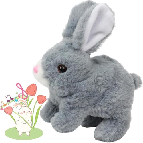 Bunby - Mein realistisches Hasenspielzeug, Bunbi Realistic Bunny, interaktives realistisches Hasenspielzeug - Springen, Zucken und Schütteln von Ohren, Vitalität Bliss Bunny, Ostergefüllte Hasen,Grey von Generisch