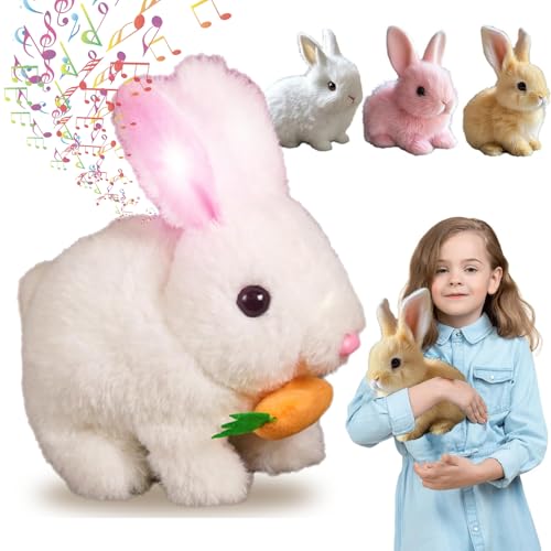 Bunby - My Realistic Bunny, Handmade Realistic Bunny Can Walk and Talk, Jumping, Twitching, and Shaking Ears, with Sounds and Movements, Nteractive Bunny Stuffed Animal, Easter Birthday Gift (White) von Generisch