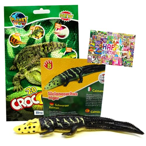 Bundle mit Blue Ocean Crocodiles Sammelfiguren 2025 - Planet Wow Krokodil- Figur 8. Schwarzer Kaiman - Exklusive Geburtstagskarte von Generisch