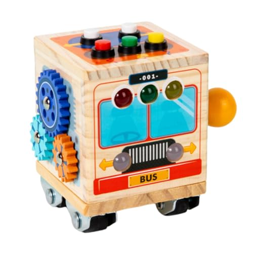 Busy Cube Sinnesspielzeug, Busy Cube für Kinder,Bus Design Fidget Activity Cube - Lernspielzeug aus Holz für Kinder, verbessert die motorischen Fähigkeiten, Strumpffüller von Generisch