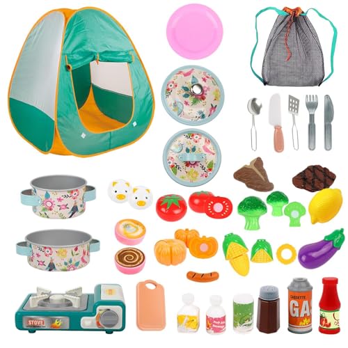 Camping-Set Für Kleinkinder, Camping-Spielset, 40 Stück Outdoor-Camping-Spielzeug, Spielzeug-Camping-Set Mit Spielzelt, Grillöfen, Öllat-erne, Spielzeug-BBQ-Grill-Set Zum Geburtstag von Generisch