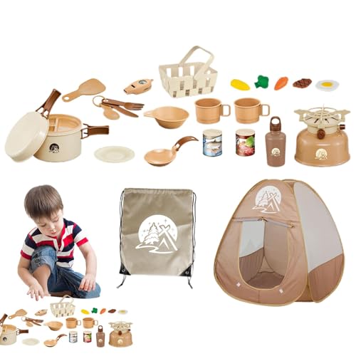 Campingspielzeug für Kinder, Campingspielzeug zum Spielen | Campingzelt, Lagerausrüstung, Werkzeuge, Küchenspielzeug, Lagerfeuerspielzeug | Realistisches Outdoor-Lagerfeuer-Spielzeugset, Picknick- von Generisch