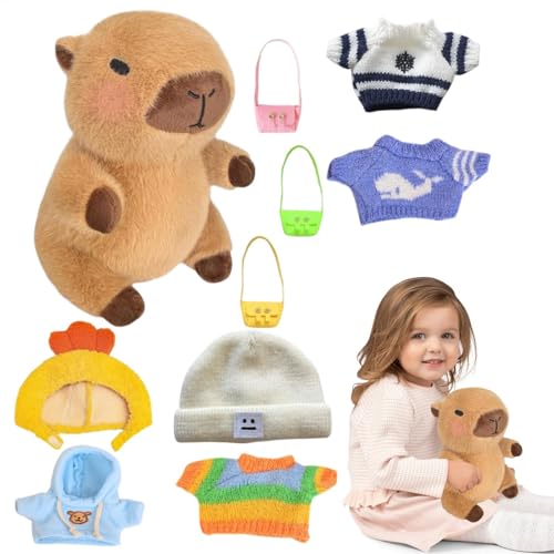 Capybara-Plüsch Mit Kleidung, Dress Up Capybara Plüschtier, Niedlichen Capybara Plüschtiere Mit Kleidung, Plüschtier-Begleiter, Kleine Kleidung, Hüte, Taschen, Capybara-Puppen-Outfits Für Kleinkinder von Generisch