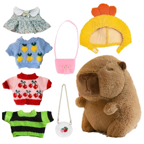 Capybara-Plüsch mit Kleidung, Capybara-Plüschtier,Niedliche Winter-Capybara-Puppe mit Kopfbedeckung - Niedliche Kuscheltiere zum Anziehen, Plüschtiere, Cartoon-Capybara-Stofftiere mit Outfits für Kind von Generisch