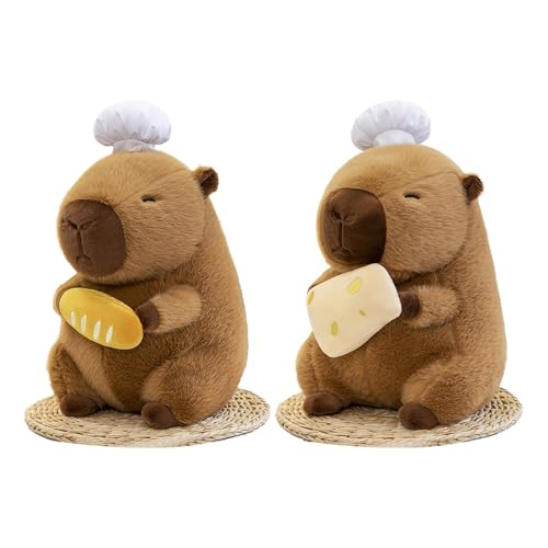 Capybara-Plüschtier, 30 cm großes Capybara-Kuscheltier mit Käse/Brot, realistische süße Capybara-Plüschpuppe, süßes braunes Meerschweinchenspielzeug, Capybara-Spielzeug für Capybara-Liebhaber von Generisch