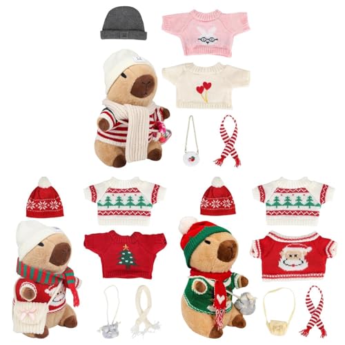 Capybara Puppen - 3 Packungen 23 cm Capybara Plüschtiere mit 30 Stück Kleidung und Zubehör, Weihnachten Dress Up Capybara Stofftiere für Kinder, Capybara Plüschtiere perfekt für Feiertage, Geburtstag, von Generisch