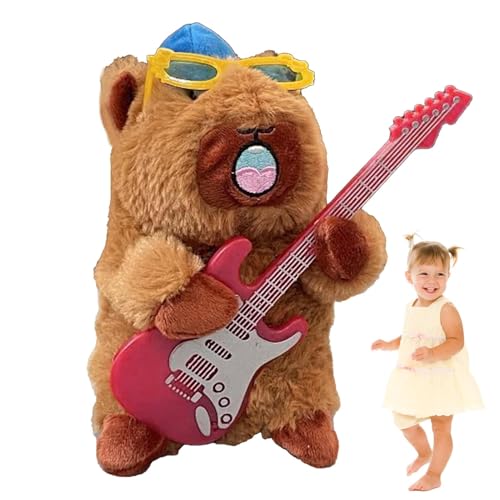 Capybara Stofftier,Gefüllter Capybara, Elektrisches Tierkissen, Gesangsaufnahmespielzeug, elektrische Kuscheltiere, weiche Puppe mit Gitarre für Kinder, Kinderzimmer, Dekoration von Generisch