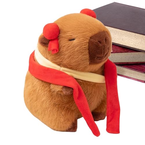 Cartoon Capybara Plüschspielzeug, Capybara Stoffed Animal | Süße Capybara Plüsch 9inch | 9 -Zoll -chinesisches Anime -Charakter -Design, beliebtes Spielzeug mit rotem Haarzubehör, Schal, Lucky Design von Generisch