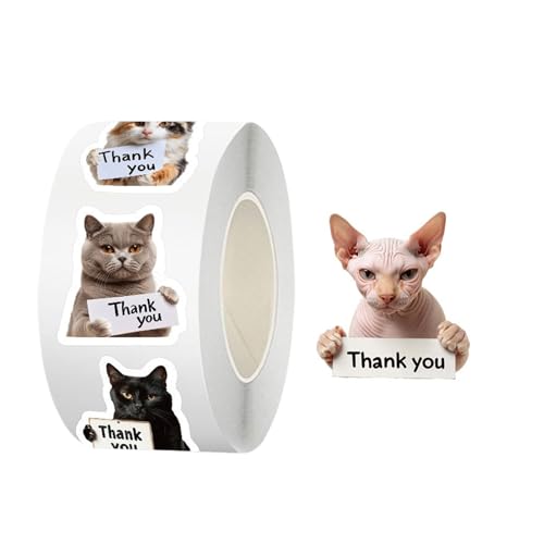 Cat Danke Aufkleber Roll - wasserdichtes Etikett für Verpackungen | Papierkleber mit 500 Teilen, süßen Abziehbilden für Mädchen, Erwachsene, Klassenzimmer, Party, Gefälligkeiten, Gepäck, Skateboard, W Cat Danke Aufkleber Roll - wasserdichtes Etikett für Verpackungen | Papierkleber mit 500 Teilen, süßen Abziehbilden für Mädchen, Erwachsene, Klassenzimmer, Party, Gefälligkeiten, Gepäck, Skateboard, W von Generisch