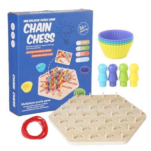 Chain Triangle Chess Game, Wooden Strategy Brain Teaser Toy, 11.61x10.43x2.44in Multi-Player Desktop Chess Board for Kids Ages 3+ and Family Strategies Fun von Generisch