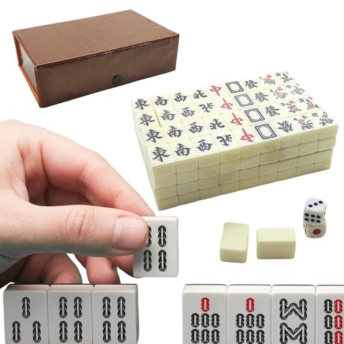 Chinesische Mah-Jongg-Sets – komplettes Majiang-Set, Mahjong-Brettspiel, haltbares -Mahjong-Spiel | Reise-Mah-Jong-Set, 2 Reserve-Mahjong-Steine ​​und 2 Würfel, Klassische Majong-Reisespiele für E von Generisch