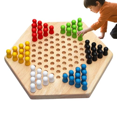 Chinesisches Dame-Set, Chinesisches Dame-Brettspiel - Chinesisches Damespielzeug aus Holz mit bunten Klammern - Strategie-Familienbrettspiel, pädagogisches Schachbrettspielzeug für drinnen und draußen von Generisch