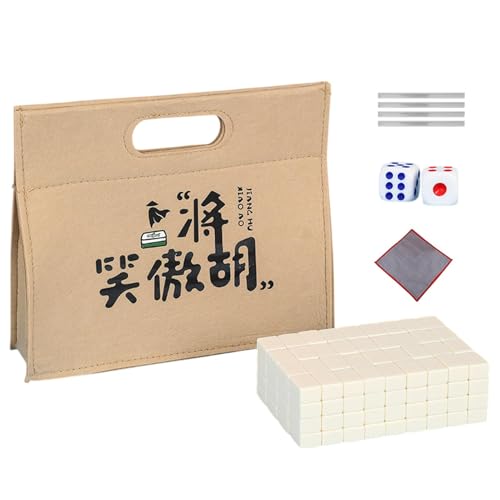 Chinesisches Mahjong-Set, Mahjong-Fliesen-Set - Kleine chinesische Mahjong-Stücke - Reise-Mahjong-Paket, chinesische Mahjong-Stücke, inklusive Tischdecke, Tragetasche, Würfel, Fliesenlineal für das Ab von Generisch