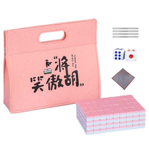 Chinesisches Mahjong-Set, Mahjong-Fliesen-Set - Kleines Mahjong-Brettspiel - Reise-Mahjong-Paket, chinesische Mahjong-Stücke, inklusive Tischdecke, Tragetasche, Würfel, Fliesenlineal für das Abendspie von Generisch