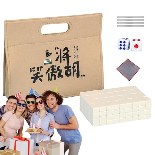 Chinesisches Mahjong-Set, kleines Reise-Mahjong-Paket – Reise-Mahjong-Paket, chinesische Mahjong-Stücke inklusive Tischdecke, Tragetasche, Würfel, Lineal für das Nachtspiel von Freunden von Generisch