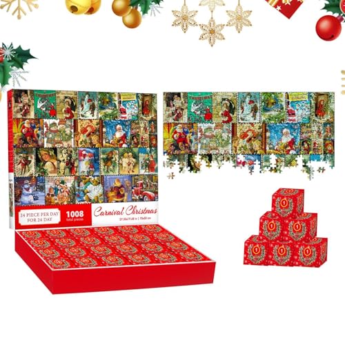 Christmas Puzzle, 2024 Christmas Countdown Puzzles, Countdown Calendar Jigsaw Puzzles, Christmas Vintage Postcard Puzzles, 1008X Christmas Puzzle, Playset von Generisch