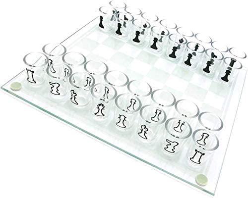 Collector88 Kristallklares Glas-Schach-Set für Erwachsene, Schnaps-Trinkspiel mit bleifreien Glassteinen, 25 x 25 cm, 32 Stück (3,8 cm), Sammleredition von Generisch