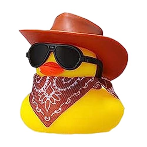 Cowboy Gummiente | Gummiente mit Cowboyhut | Gelbe Ente Auto Armaturenbrett Dekorationen, gelbe Gummiente mit Sonnenhut Sonnenbrille Schal für Auto Armaturenbrett Dekoration von Generisch