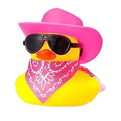 Cowboy Gummiente | Gummiente mit Cowboyhut | Gelbe Ente Auto Armaturenbrett Dekorationen, gelbe Gummiente mit Sonnenhut Sonnenbrille Schal für Auto Armaturenbrett Dekoration von Generisch