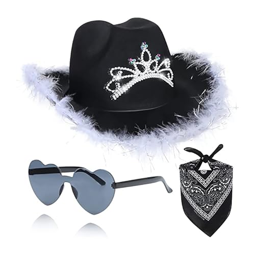 Cowboy Hut Damen Partybrille Accessoires Cowgirl Hut Cowboy Hut Cowboyhut Mit Strass Fransen Glitzer Cowgirl Hut Karneval Kostüm Zubehör Kopfbedeckung Für Damen Cowgirl Outfit Damen Set KostüM Hippi von Generisch