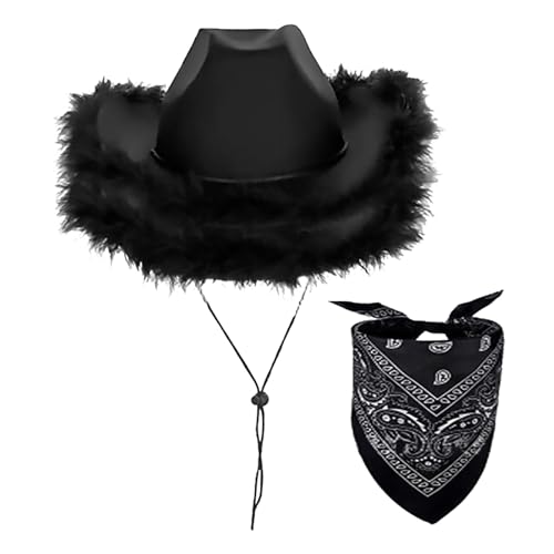 Cowboy Hut Damen Pinker Cowboyhut Cowgirl Hut Kostüm für Cosplay Karneval Halloween Fasching Party Breite Krempe Flauschig Feder Hut Western Cowgirl Outfit Damen FaschingskostüMe Damen GüNstig von Generisch